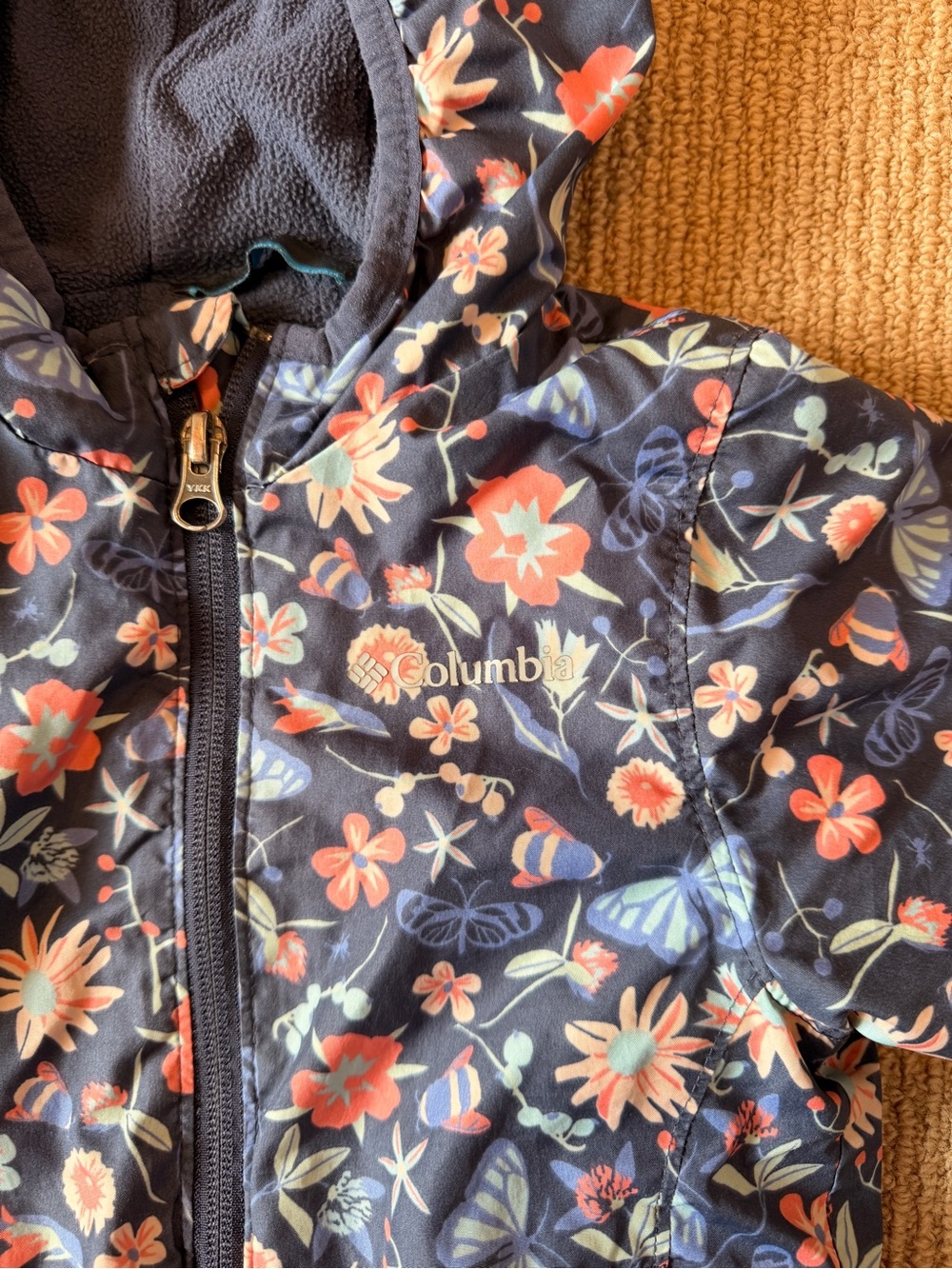 Columbia Navy Floral Hooded Toddler Jacket - Picture 2 of 3